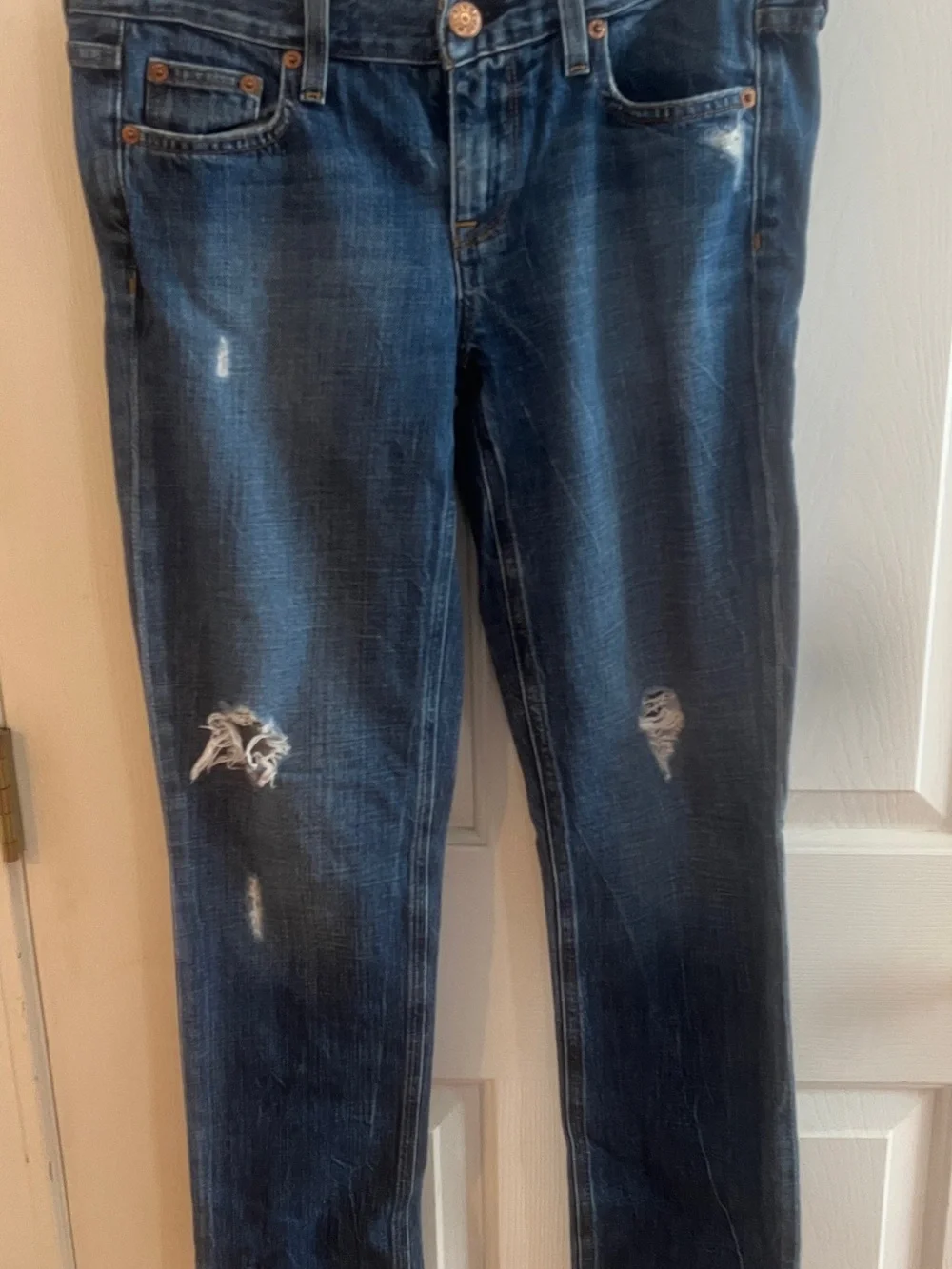 J. Crew Dark Blue Distressed Skinny Jeans